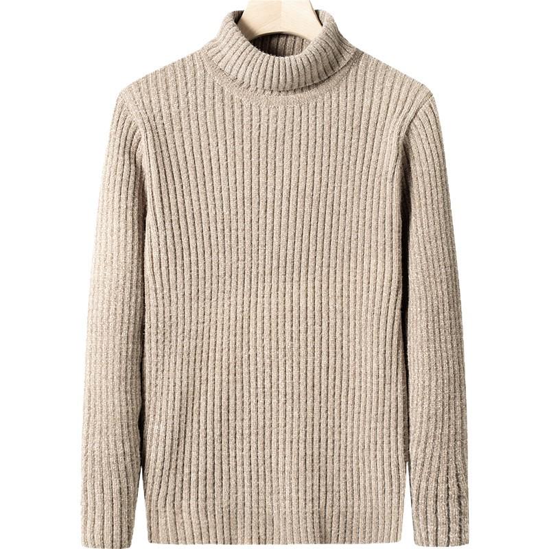 2025 Men's Autumn/Winter Thick High-neck Knit Sweater - Fashionable Casual Long-sleeved Base Layer for Middle-aged Men