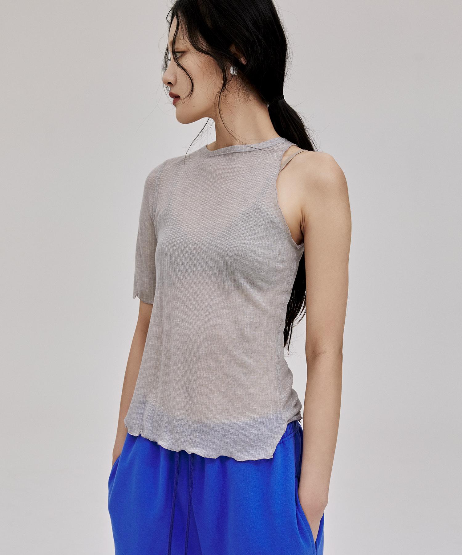 Onneu Asymmetrical Half Sleeve Knit Top - Gray Free