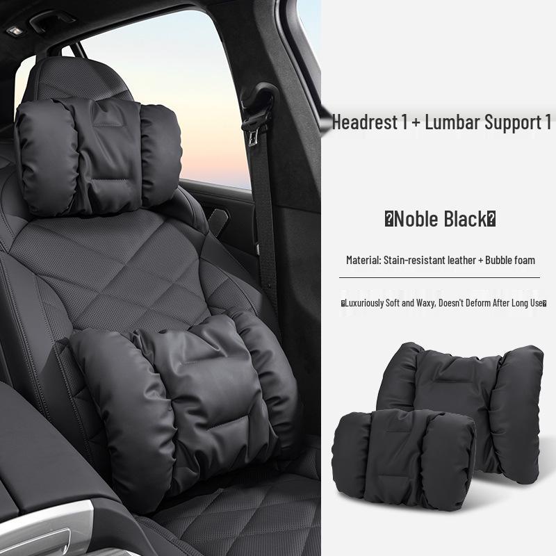 Luxury Leather Car Neck & Lumbar Support Pillow Set
