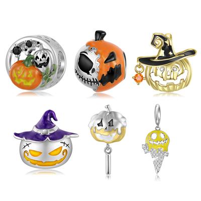 Regalo de moda, cuentas colgantes de calabaza y calavera mágica de Plata de Ley 925, abalorio de joyería de Halloween para mujer, pulsera y collar DIY