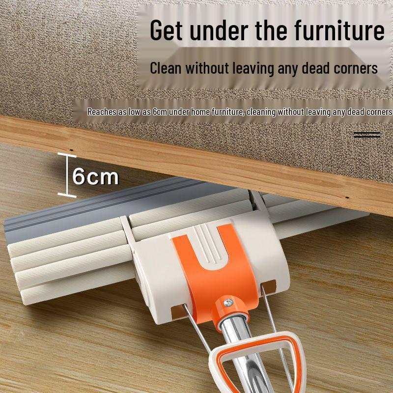 Sponge Mop with Cotton Squeeze Roller - High Absorption, Hands-Free, Large & Durable for Household Floors