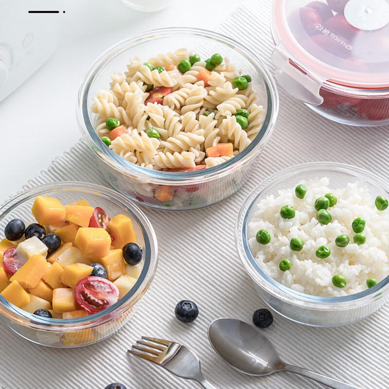 Chahua Crystal Grid Round Glass Food Storage Container