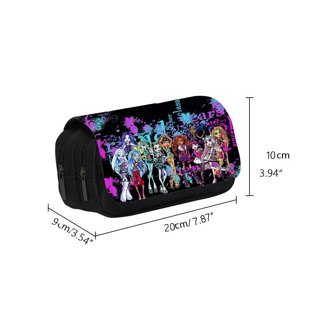 Monster High Pencil Case Large Capacity Double Zippers Cartoon Stationery Box