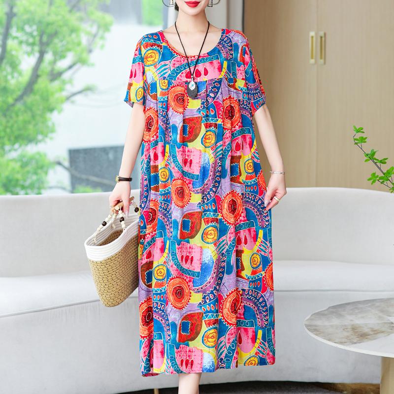 Women's Loose Dresses Elegant Plus Size Short Sleeve Casual Summer Oversize Long Dress Female Vintage Clothes