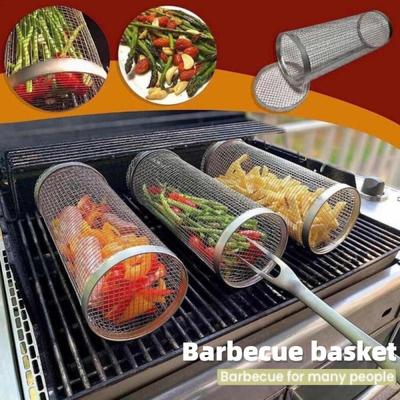 Parrilla de acero inoxidable para asador multiusos, cesta cilíndrica portátil de malla giratoria, jaula para barbacoa, horno, accesorios para barbacoa doméstica
