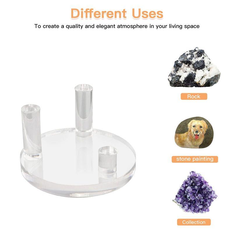 Feb.4 Packs Rock Display Stand Three-Peg Square Acrylic Display Stands Acrylic Rock Holder For Rocks, Minerals Slab, Crystal 1.9