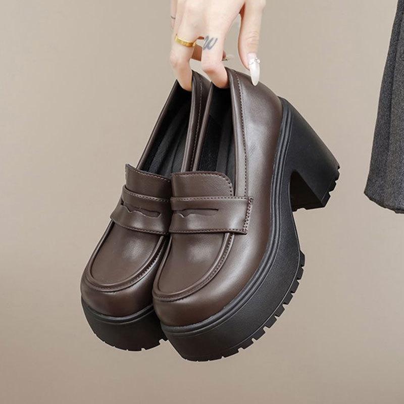 Women'S Spring Autumn  New Spicy Girl Thick Base Uniform Single Shoe Versatile Large High Heel Luck