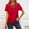 Women's Spring and Summer Women's Short Sleeve Top Romantic Lace Splicing Crew Neck Holiday Shirt