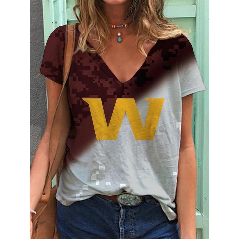 

Summer V-neck 3D Football Team Printed Top Fashionable Casual Short Sleeved Women s T-shirts XS