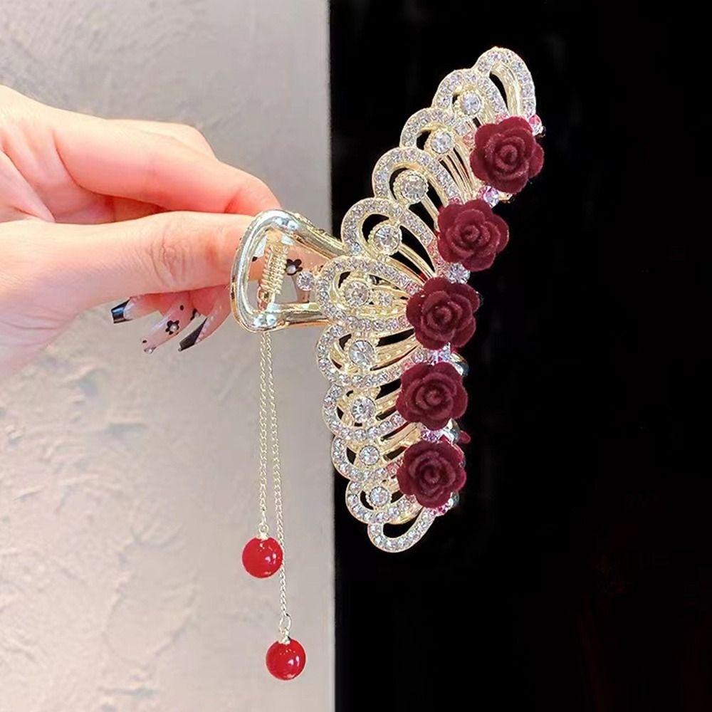 Lily of The Valley Bouquet Tassel Clip Shiny Color Hair Clips Rhinestone  Women