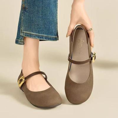 Retro Damen Herbst neue flache weiche Sohle niedriger Absatz weiches Leder einzelne Schuhe Mary Jane Arbeitsschuhe