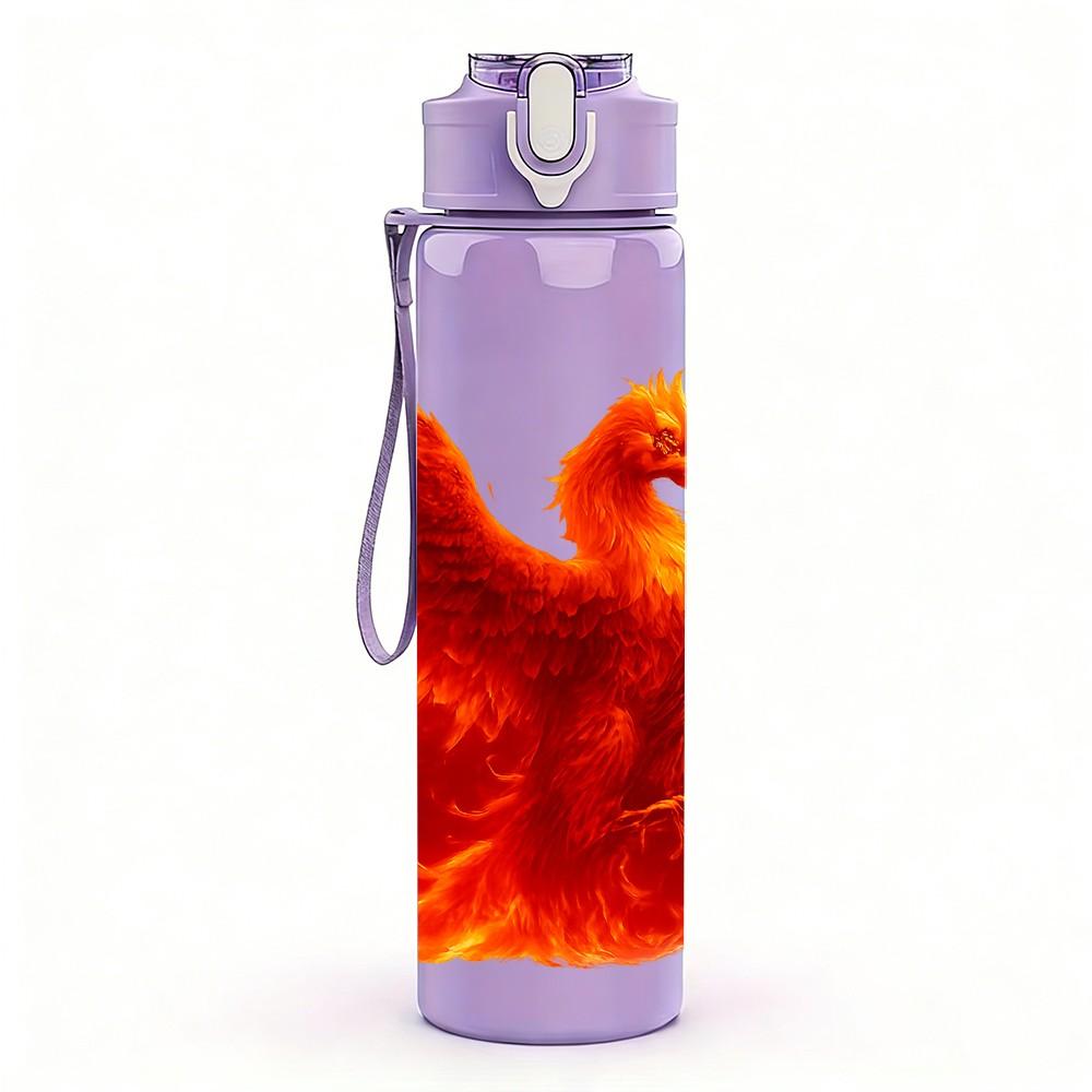1PC Burning Red Phoenix Bird Fantasy Print 750ml Color Plastic Sports Water Bottle Leakproof Flip Straw Lid Suitable for Sports Office Home Use