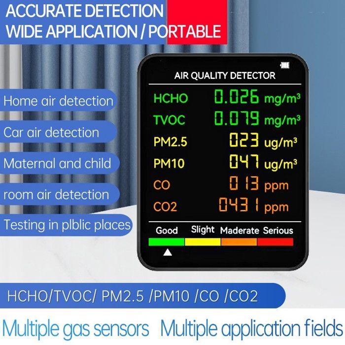 Air Quality Measurement Device - CUNEARY - Multi-detections - Rechargeable - Black - LCD Screen