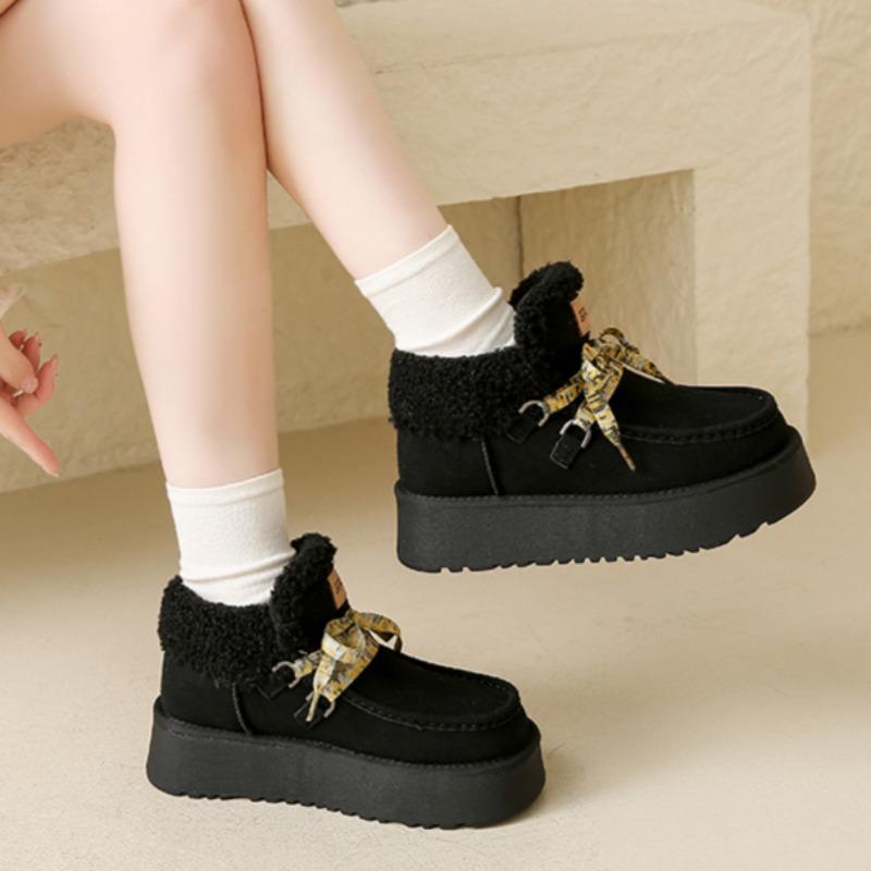 Fashion Women's Fashion Platform Snow Boots Winter New Round Head Suede Front Strap Anti-slip Wear-resistant Short Boots