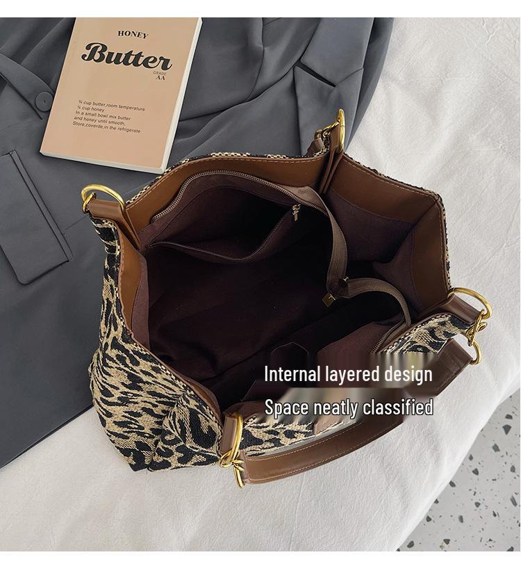Large-Capacity Leopard Print Tote Bag - Women's Versatile Retro Shoulder Bag