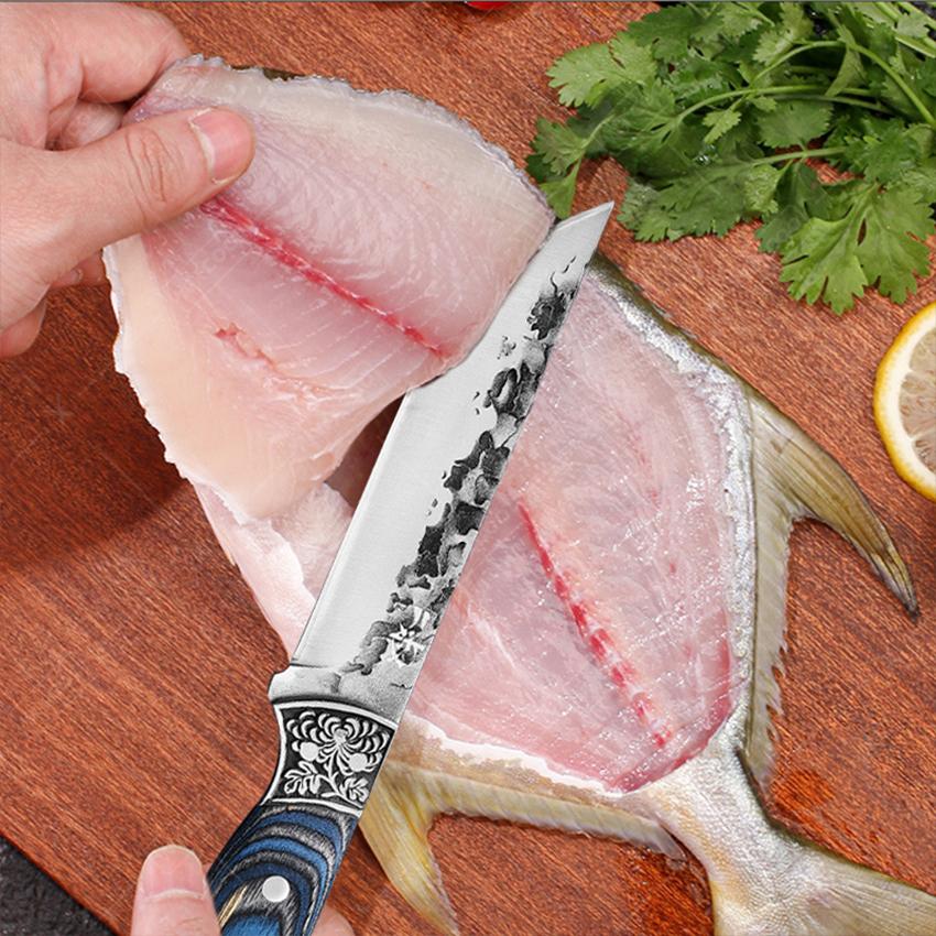 WXCOO Meat Cutting Knife Fish Meat Kitchen Butcher Hand Forged Chef Blade High Carbon Steel For Cooking Tool