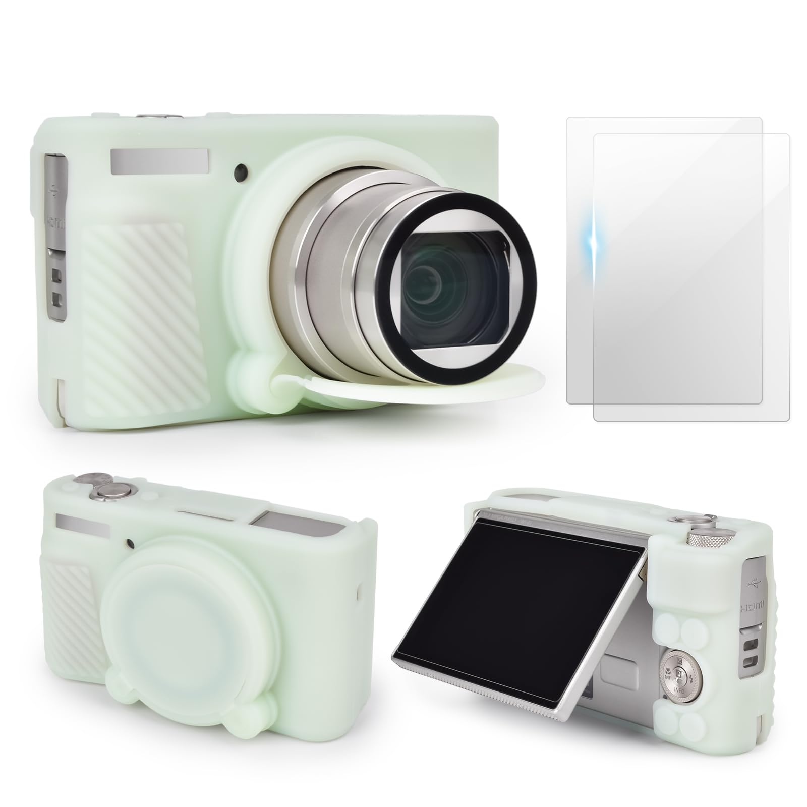 

VOVMOEYA Case Silicone Case Glass Protector Compatible with Canon Silicone Cover for Canon Digital Protective Cover for HS Compact Silicone Case with