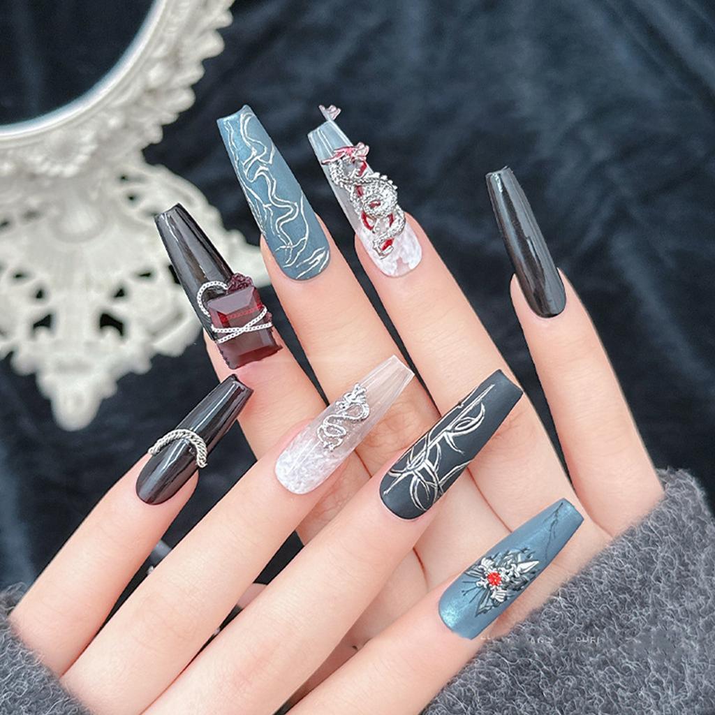 6pcs Metal Alloy 3D Snake Dragon Nail Charms Glitter Decorations for DIY Manicure Easy To Apply and Remove