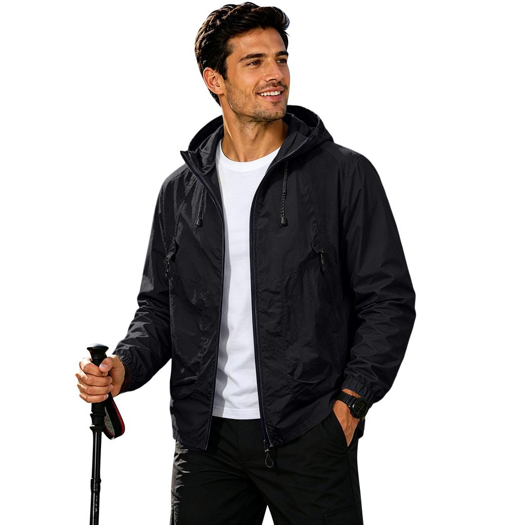 Men Ultra Thin Breathable Outdoor Fishing Sun Protection Jacket Lightweight Hooded Windbreaker Quick Dry Zip Up Design