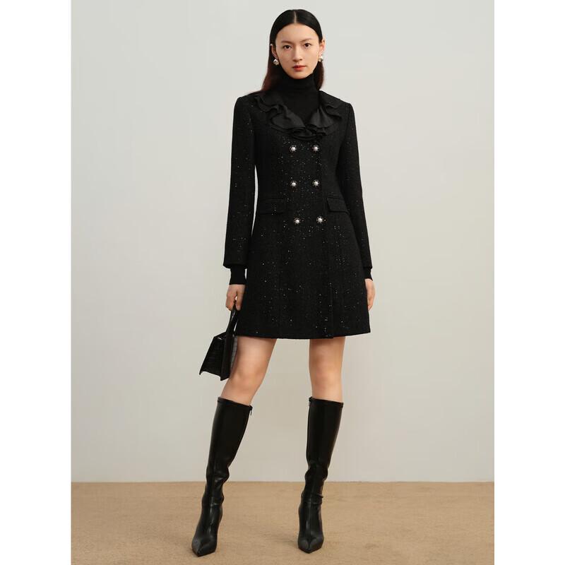 

Anna Kou Tweed Double-Breasted Ruffle Dress L