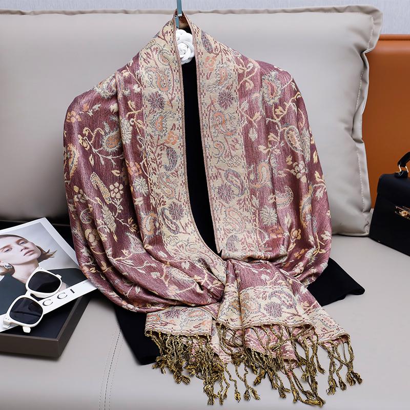 Modischer Herbst Bunter Kaschmir Schal Tuch für Damen Pashmina Blumen Muster Wickeltuch Damen Dicke Decke Weich Bufanda Halstuch