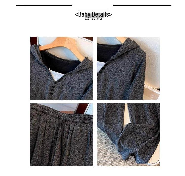 Women's Retro Color Block Hoodie & High-Waist Pants Set - Spring/Autumn Slim Fit Two-Piece