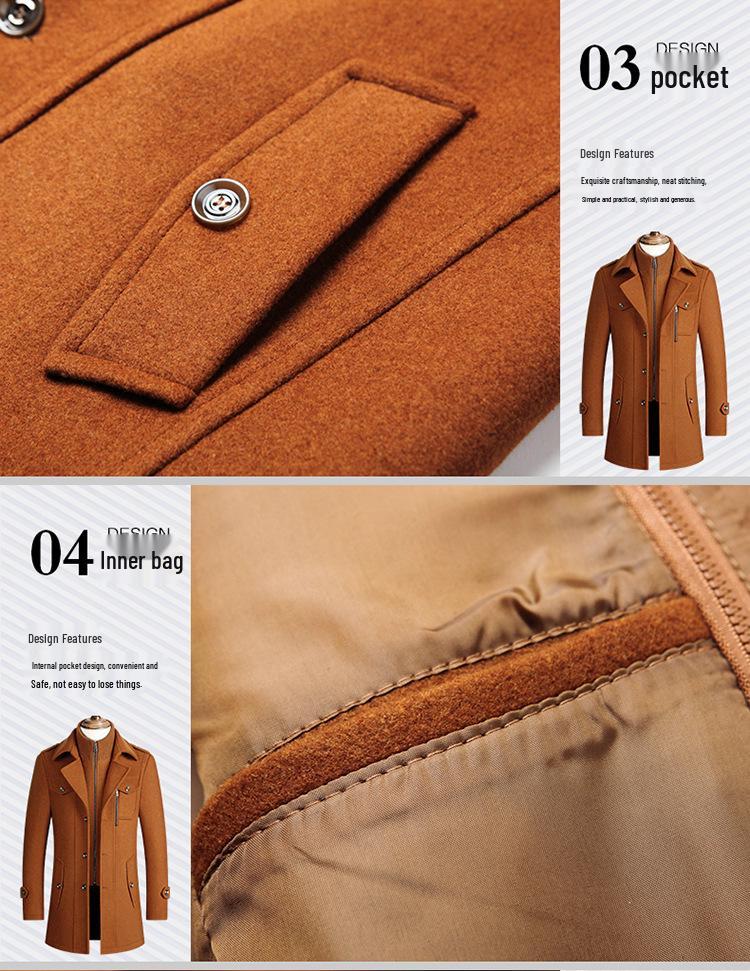 Men's Winter Wool Coat - Double Collar, Mid-Length for Middle-Aged and Elderly