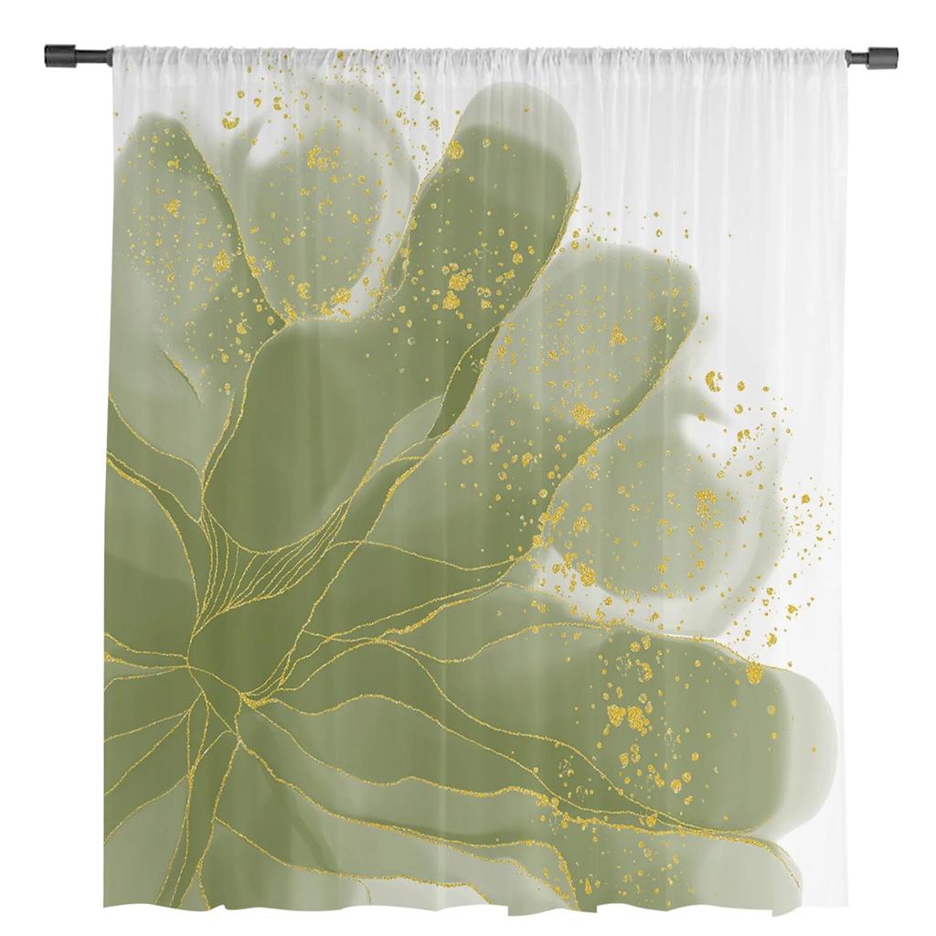 Gradientowy akwarelowy kwiat szałwiowy zielony tiul zasłona do salonu sypialnia kuchnia dekoracja okna woale tiul zasłona