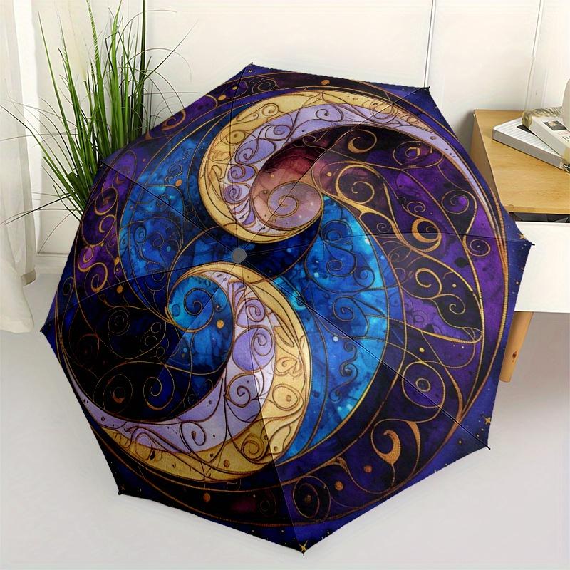 Galaktisches Yin-Yang: Himmlische Spiral-Kunst-DruckSchirm, Tragbarer 3-fach Kompakter Schirm, Weihnachtsgeschenk ES561
