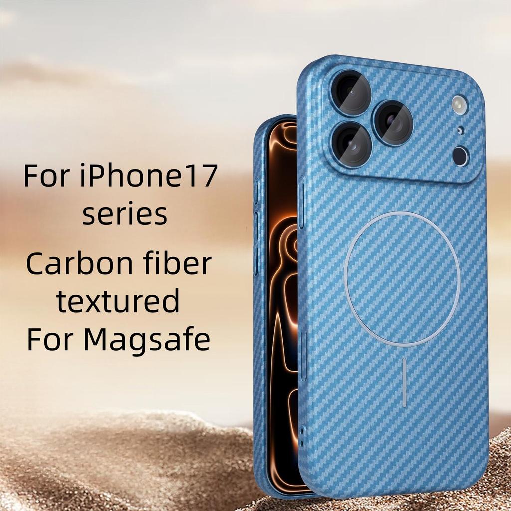 Carbon Fiber Pattern For Magsafe Magnetic Case For iPhone 17 Air 16 15 14 13 12 Pro Max Plus Lens Protect Bumper Cover