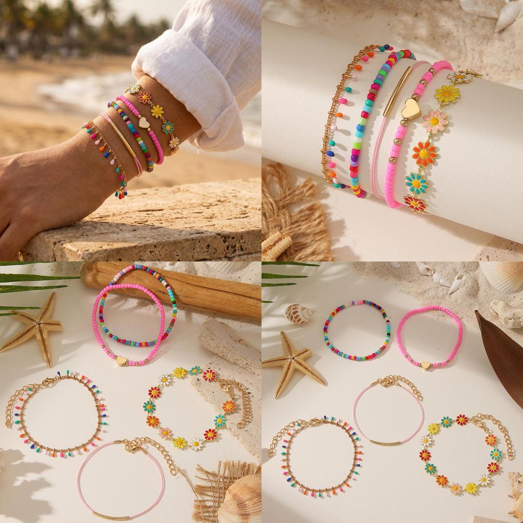 Bunte Gänseblümchen Handkette Mit Perlen für Mädchen Und Frauen
