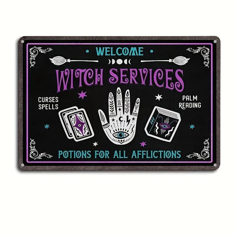The House Witch Rules Halloween Halloween Decoration Metal Tin Sign Vintage Plaque Decor Wall Art Wall Room Home Restaurant