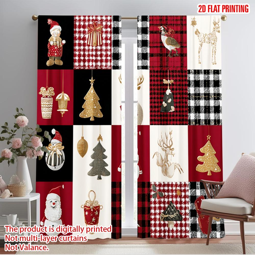 

2pcs,2D plane printing Curtain Popular Antlers Santa Claus Polyester Woven (without rod) Festive Perfect for Bedroom, Living 52.50×116.00 CM 2pcs
