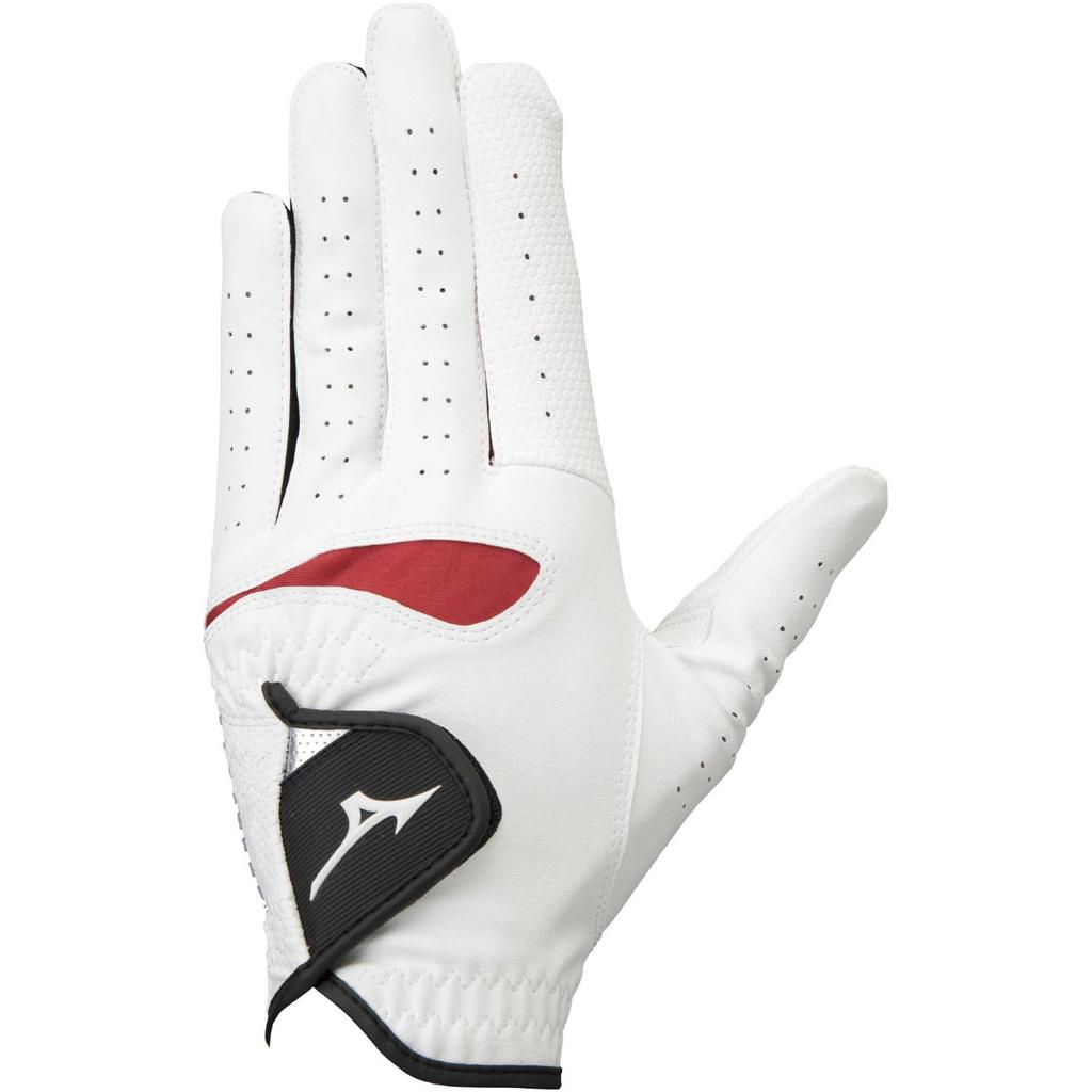 MIZUNO ComfiGrip Golf Left Synthetic Leather with Silicone 5MJML253 Gloves, Men's, Hand, Leather/Artificial Print, White/Red, 23cm,