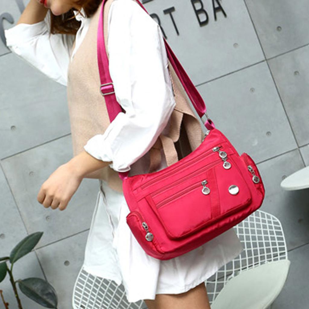 Women Waterproof Nylon Messenger Bag Fashionable Plain Color Large Capacity Shoulder Bag