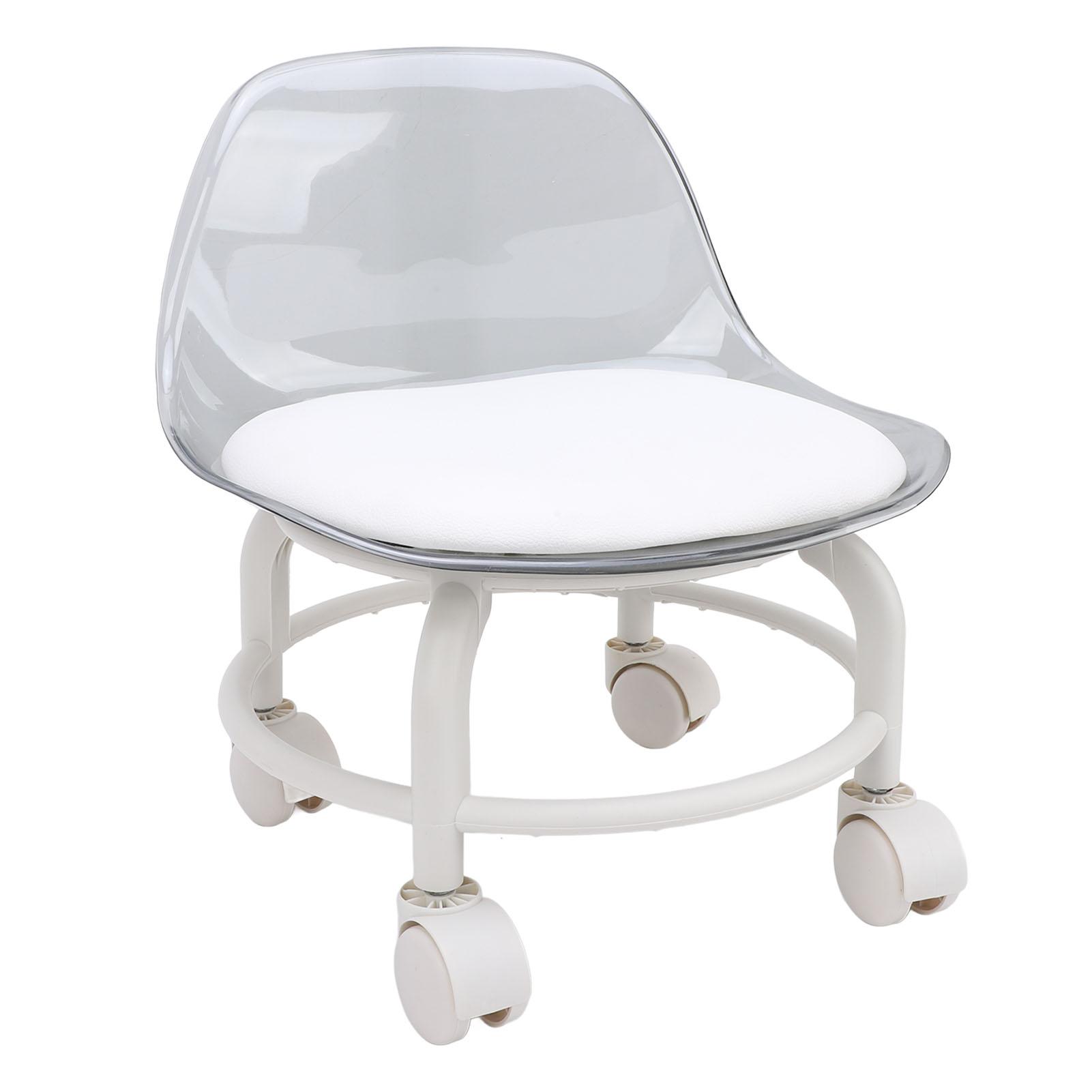 

Низкий стул на колесиках с поддержкой спины, маленький акриловый короткий бесшумный мини-сиденье-ролик, прозрачный