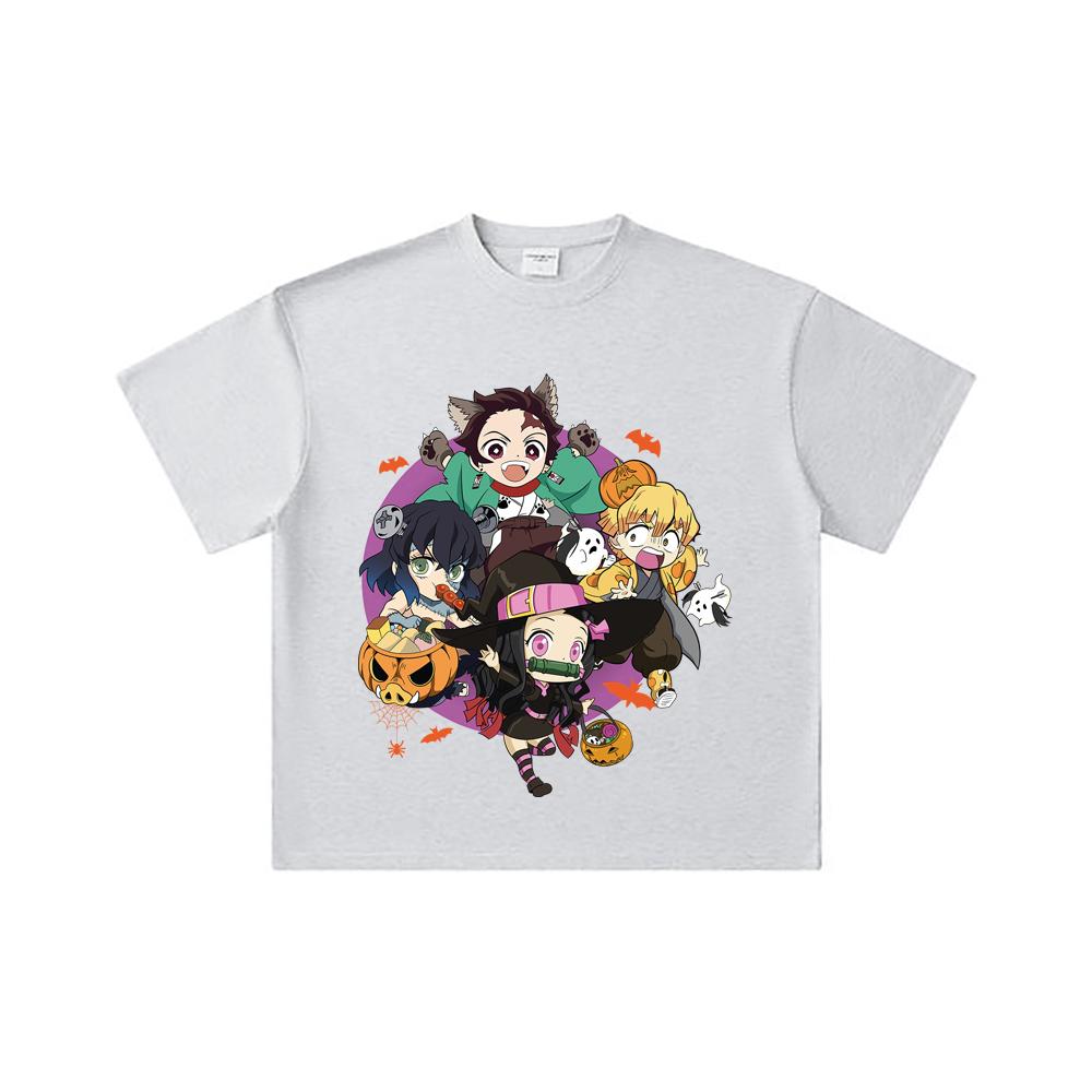 260 GSM Double Yarn 32 Count 100% Cotton Demon Slayer V111 Halloween Print Unisex Heavy Cotton T Shirt
