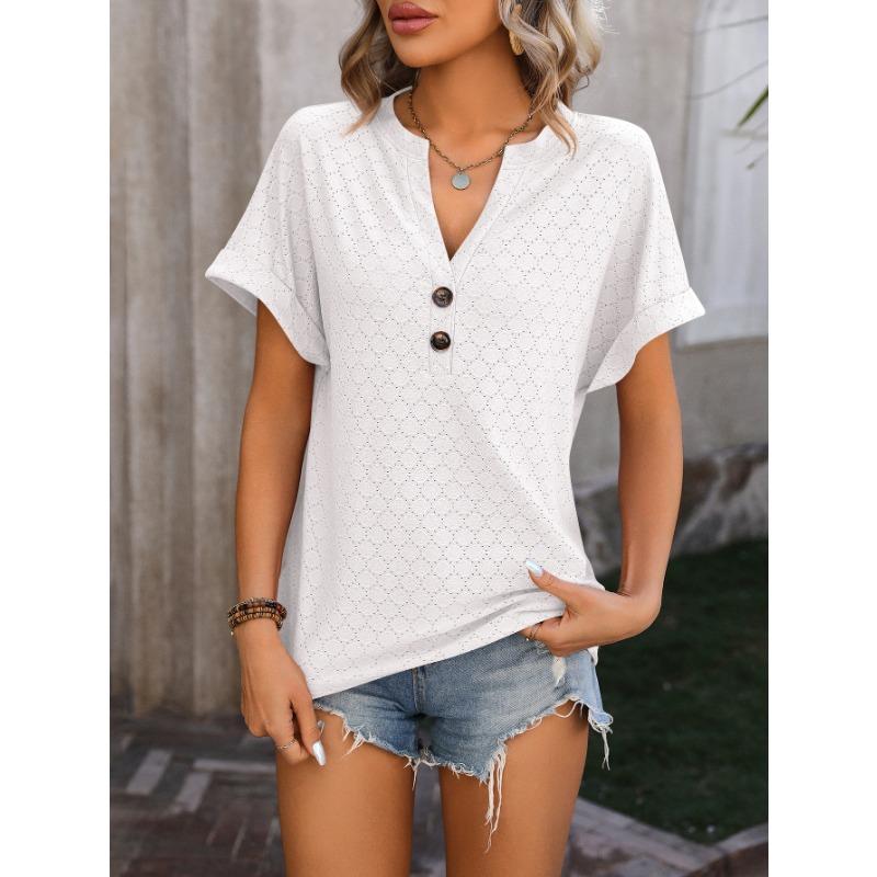 YYFS Dámská móda Ležérní Léto Jaro Jednobarevný potisk Halenky a košile s krátkým rukávem a výstřihem do V