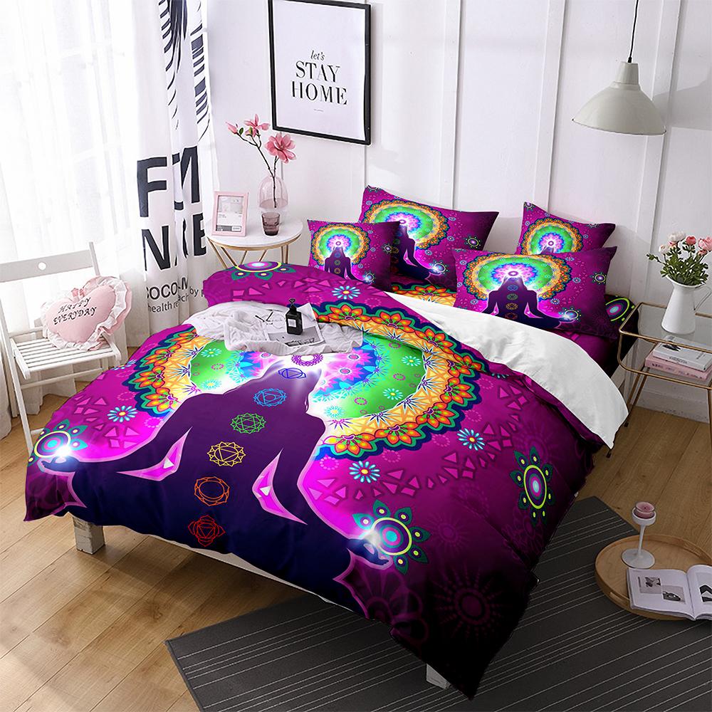 Yoga Duvet Cover King Queen Chakra Meditation Bedding Set Blue Mandala Boho Hippie Style With Chakra Art microfiberQuilt Cover