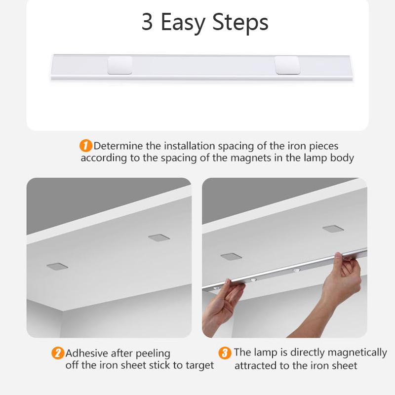 LED Ultra Thin Night Light Motion Sensor Wireless USB Under Cabinet Light For Kitchen Bedroom Wardrobe Staircase Indoor Lighting