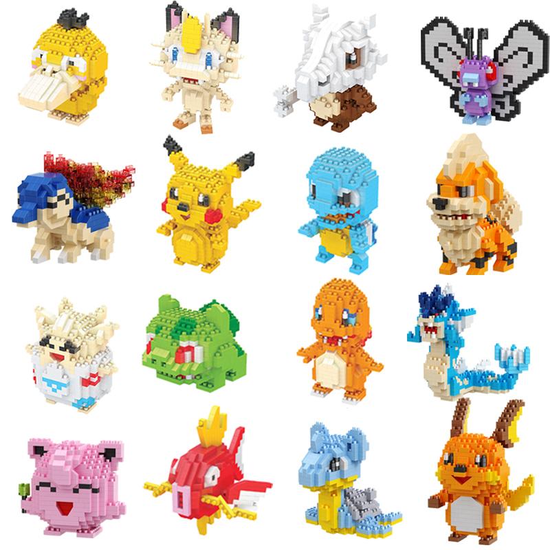 New 60 Style Picachu Blocks Small Building Block Kawaii Cartoon Animal Mini Model Education Game Graphics Toys for Gifts