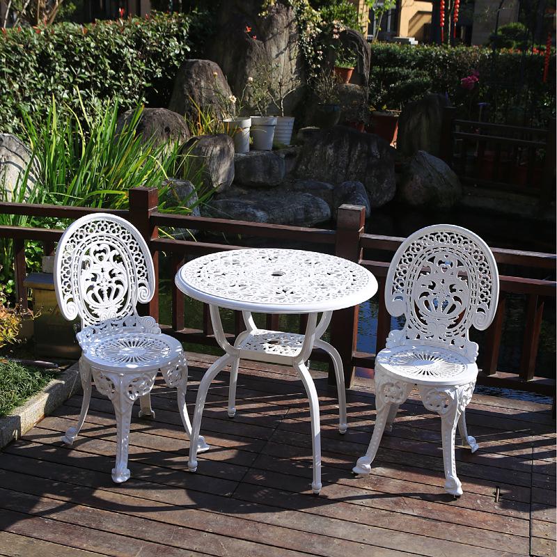 Three-Piece Wrought Iron & Cast Aluminum Outdoor Furniture Set for Balcony, Patio, or Villa Garden