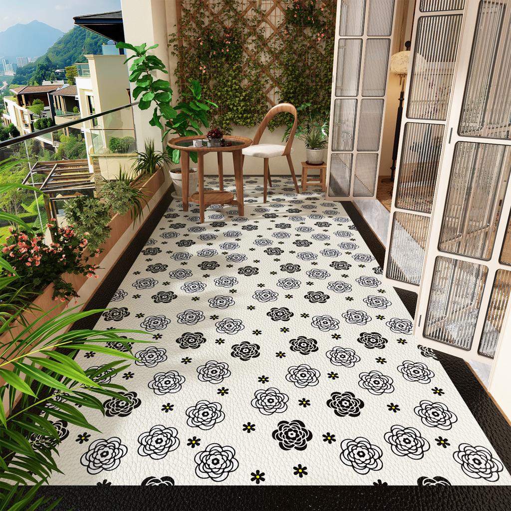 Balcony Floor Mat Pvc Leather Large Rug Waterproof Non-slip Outdoor Carpets Plants Flowers Cute Patterns Home Decor Kitchen Mats