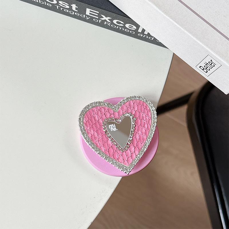 Solid Leather Heart-Shaped MagSafe Phone Holder with Mirror