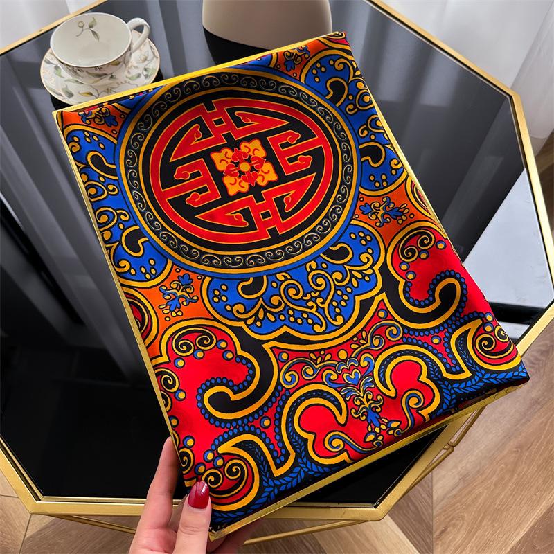 Spring and summer new retro red plum printing shawl silk scarf imitation silk scarf versatile headscarf long scarf thin beautiful brocade