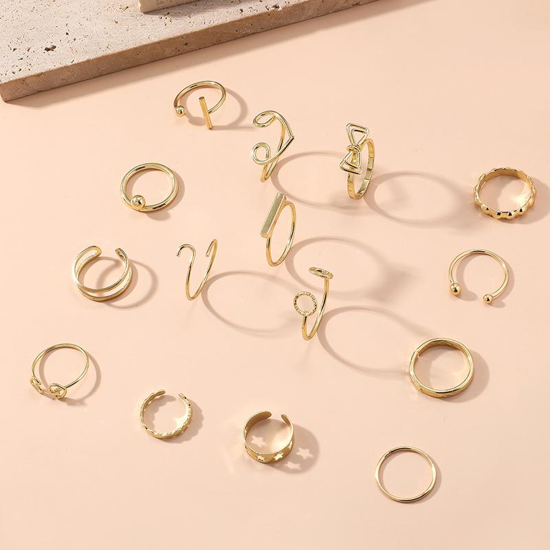 16-Piece Trendy Metal Bow Heart Ring Set