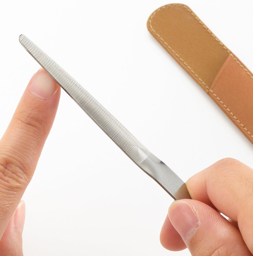 Yoshikawa Nail File Stainless Steel Gogi Sharpened to Match the Curves of Your Made in YJ2121 (Case Included) (Smooth Finish) Nails, Japan,