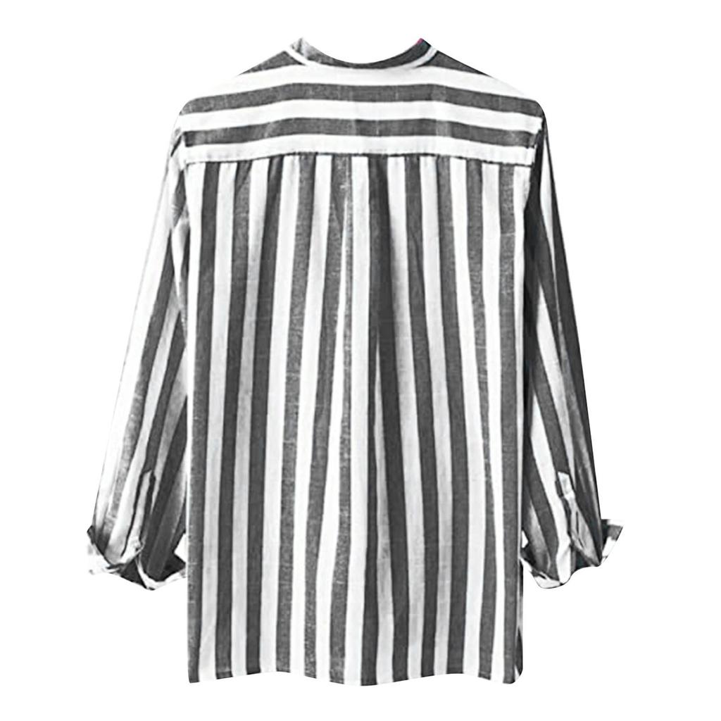 Men's Fashion Casual Pocket Striped Button Long Sleeve Top T Shirt Shirt