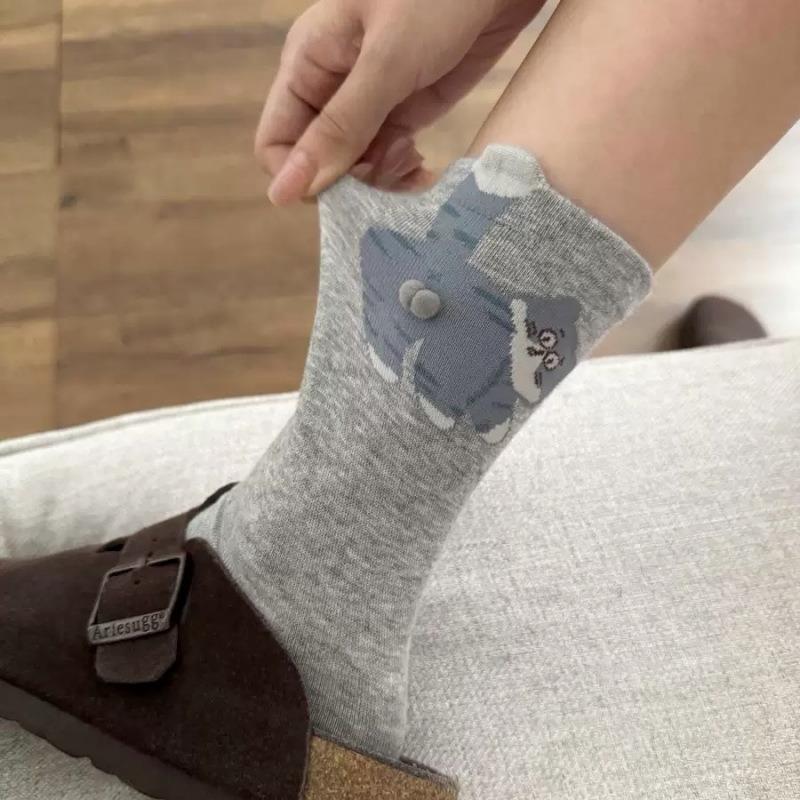 Damen Frühling und Herbst Cartoon Ei Katze Lustig Niedlich Tier Knochenlose Röhrensocken