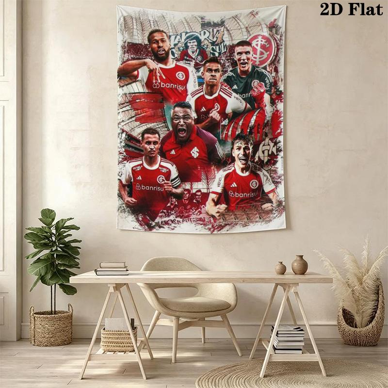 Red Jersey Football Team Collage Tapestry, Soccer Players Portrait Wall Hanging, Wall Art Decor for Fan Bedroom
